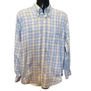 J McLaughlin Men’s Size L Button Down Shirt Plaid 100% Cotton Blue Long Sleeve